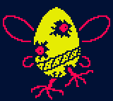 Sprite of the Creature, a large yellow egg with eyes, wings, and talons poking out of the shell.
