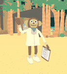A simple 3D model of a cartoon monkey in a lab coat and holding a clip-board. They are waving towards the viewer!