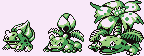 Sprite art of Bulbasaur and its evolutions.