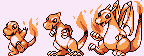 Sprite art of Charmander and its evolutions.