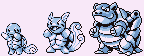 Sprite art of Squirtle and its evolutions.