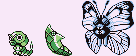 Sprite art of Caterpie and its evolutions.