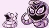 Sprite art of Ekans and Arbok.