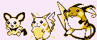 Sprite art of Pikachu and its evolutions.